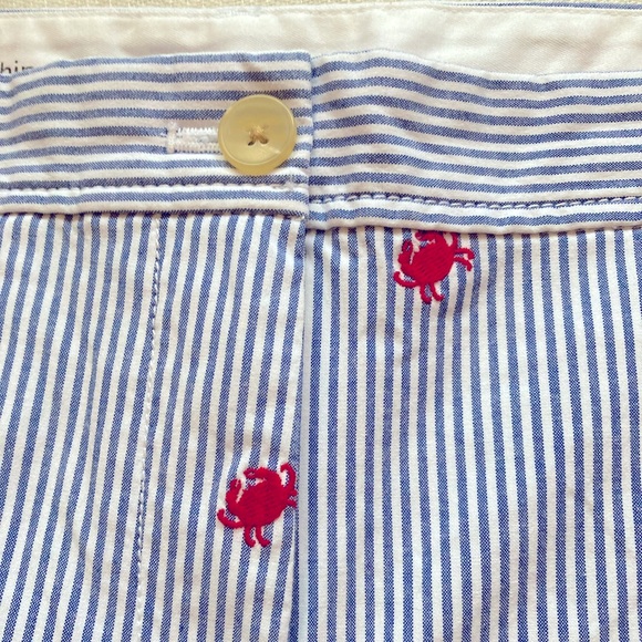 Talbots Girlfriend Chino Short Red Crab Embroidered Stripes Seersucker Fisherman - Picture 2 of 5